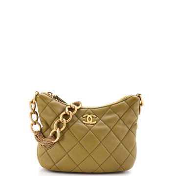 Chanel CC Mixed Chain Link Zip Hobo Quilted Lambskin