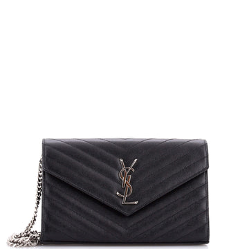 Saint Laurent Classic Monogram Wallet on Chain Matelasse Chevron Leather Medium