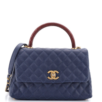 Chanel Coco Top Handle Bag Quilted Caviar with Lizard Small