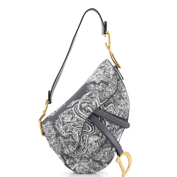 Christian Dior Toile De Jouy Saddle Bag Embroidered Canvas Medium