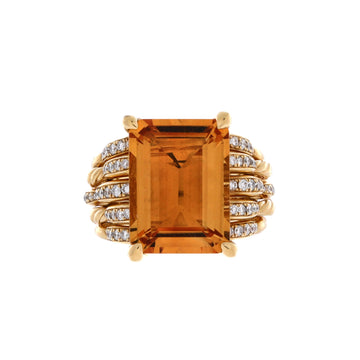David Yurman Tides Statement Ring 18K Yellow Gold with Citrine and Diamonds 16mm