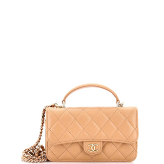Chanel Classic Top Handle Flap Phone Holder with Chain Quilted Lambskin