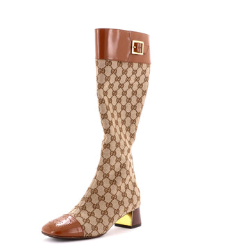Gucci Women's Ellis Knee High Boots GG Canvas with Leather