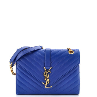 Saint Laurent Classic Monogram Envelope Satchel Matelasse Chevron Leather Medium