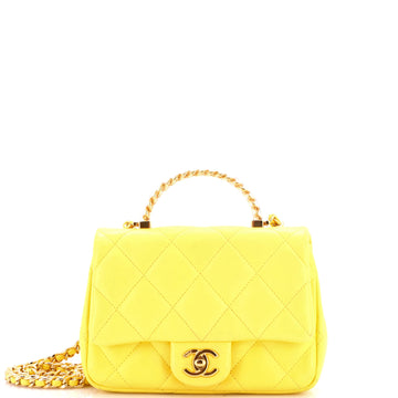 Chanel Resin Chain Top Handle Flap Bag Quilted Lambskin Mini
