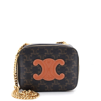 Celine Cuir Triomphe Box Chain Crossbody Bag Triomphe Coated Canvas Mini