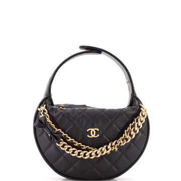 Chanel Double Chain Bow Hobo Pouch Quilted Caviar Mini