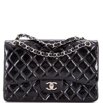 Chanel Classic Double Flap Bag Quilted Patent Jumbo