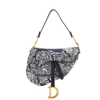 Christian Dior Toile De Jouy Saddle Bag Embroidered Canvas Medium