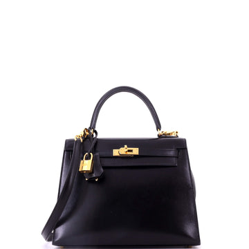 Hermes Kelly Handbag Black Tadelakt with Gold Hardware 25