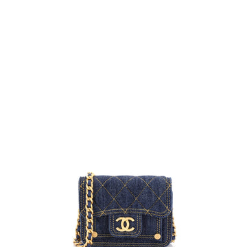 Chanel Double You CC Flap Clutch with Chain Quilted Denim