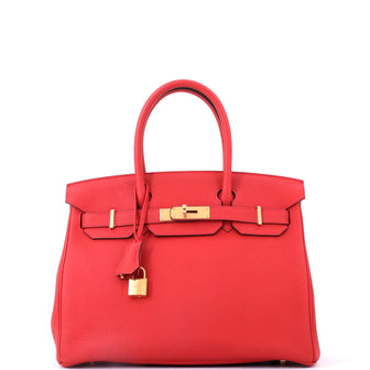 Hermes Birkin Handbag Red Togo with Gold Hardware 30
