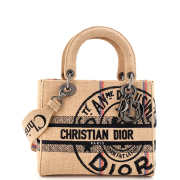 Christian Dior Lady D-Lite Bag Embroidered Jute Canvas Medium