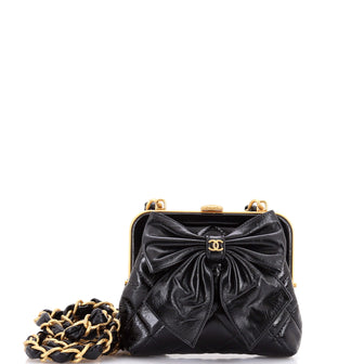Chanel Bow Frame Clutch With Chain Quilted Patent with Lambskin Mini