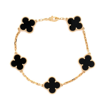 Van Cleef & Arpels Vintage Alhambra 5 Motifs Bracelet 18K Yellow Gold and Onyx