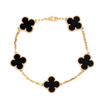 Van Cleef & Arpels Vintage Alhambra 5 Motifs Bracelet 18K Yellow Gold and Onyx