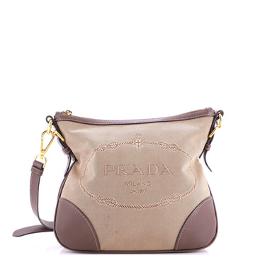 Prada Logo Messenger Bag Canvas with Leather Medium