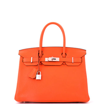 Hermes Birkin Handbag Orange Clemence with Palladium Hardware 30