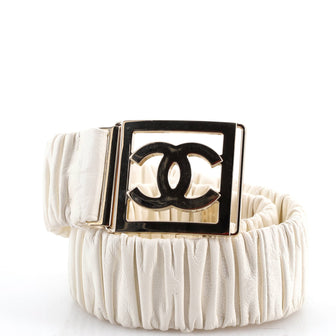 Chanel Logo CC Belt Ruched Leather with Metal Medium