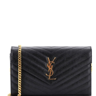 Saint Laurent Classic Monogram Wallet on Chain Matelasse Chevron Leather Medium