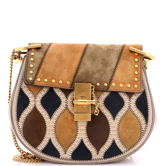Chloe Drew Patchwork Crossbody Bag Studded Leather and Suede Small
