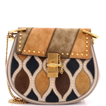 Chloe Drew Patchwork Crossbody Bag Studded Leather and Suede Small