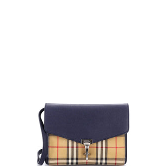 Burberry Macken Crossbody Bag Leather and Vintage Check Canvas Small