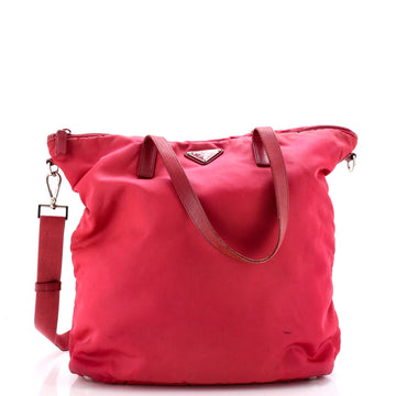 Prada Convertible Logo Tote Tessuto with Leather Large