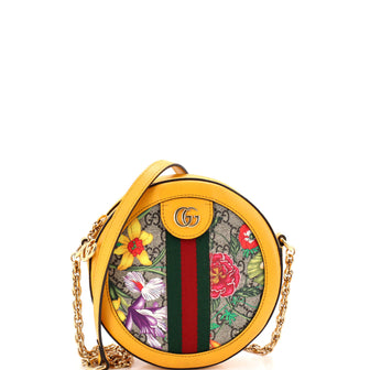 Gucci Ophidia Round Shoulder Bag Flora GG Coated Canvas Mini