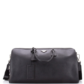 Prada Triangle Logo Convertible Travel Bag Saffiano Leather Large