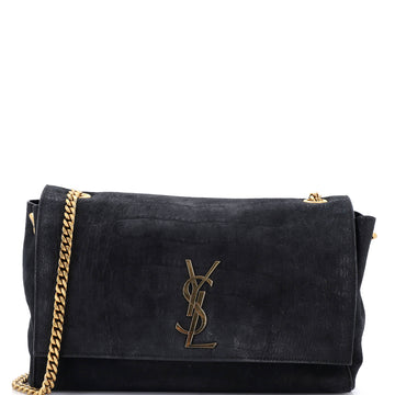 Saint Laurent Classic Monogram Reversible Shoulder Bag Crocodile Embossed Nubuck and Suede Medium