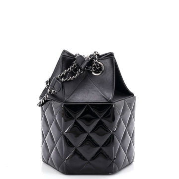 Chanel Hexagon CC Drawstring Bucket Bag Quilted Patent and Lambskin Mini