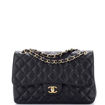 Chanel Vintage Classic Double Flap Bag Quilted Caviar Jumbo
