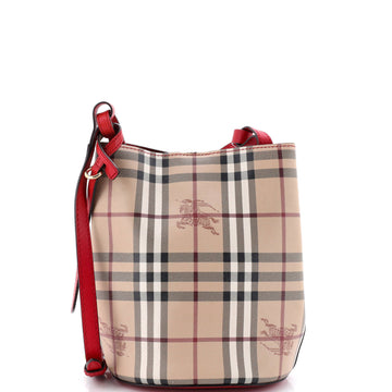 Burberry Lorne Bucket Bag Haymarket Coated Canvas Small