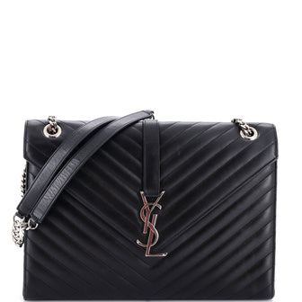 Saint Laurent Classic Monogram Envelope Satchel Matelasse Chevron Leather Large
