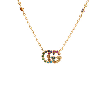 Gucci GG Running Double Station Pendant Necklace 18K Yellow Gold and Rhinestones