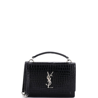 Saint Laurent Sunset Top Handle Chain Wallet Crocodile Embossed Leather
