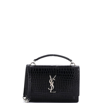 Saint Laurent Sunset Top Handle Chain Wallet Crocodile Embossed Leather