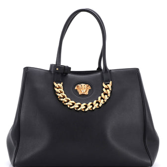 Versace La Medusa Chain Detail Tote Bag Leather Large
