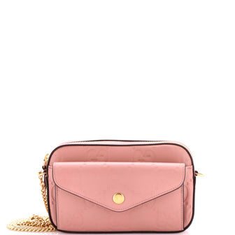 Gucci Front Pocket Chain Shoulder Bag Jumbo GG Embossed Leather Super Mini