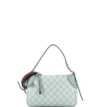 Gucci Emblem Shoulder Bag GG Coated Canvas with Leather Small