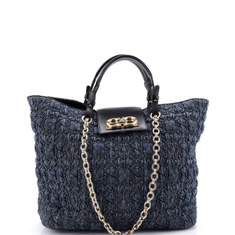 Salvatore Ferragamo Gancini Galore Chain Tote Quilted Denim Medium