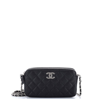 Chanel CC Cut Out Coco Chanel Double Zip Clutch with Chain Quilted Caviar