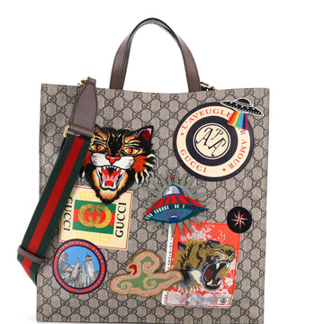 Gucci Courrier Convertible Soft Open Tote GG Coated Canvas with Applique North South