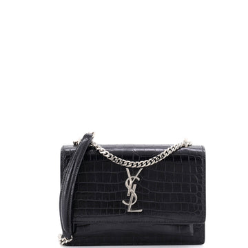Saint Laurent Sunset Chain Wallet Crocodile Embossed Leather