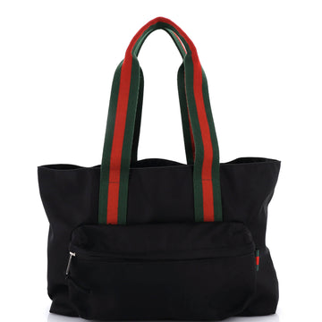 Gucci Logo Web Pocket Tote Embossed Nylon Large