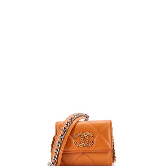 Chanel 19 Flap Coin Purse With Chain Quilted Leather