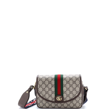 Gucci Ophidia Flap Shoulder Bag GG Coated Canvas with Leather Small