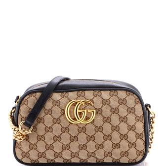 Gucci GG Marmont Shoulder Bag Diagonal Quilted GG Canvas with Leather Small