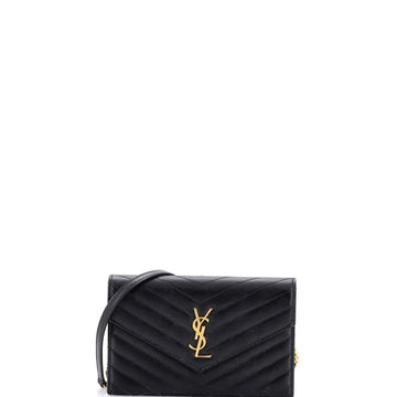 Saint Laurent Classic Monogram Wallet on Chain Matelasse Chevron Leather Small